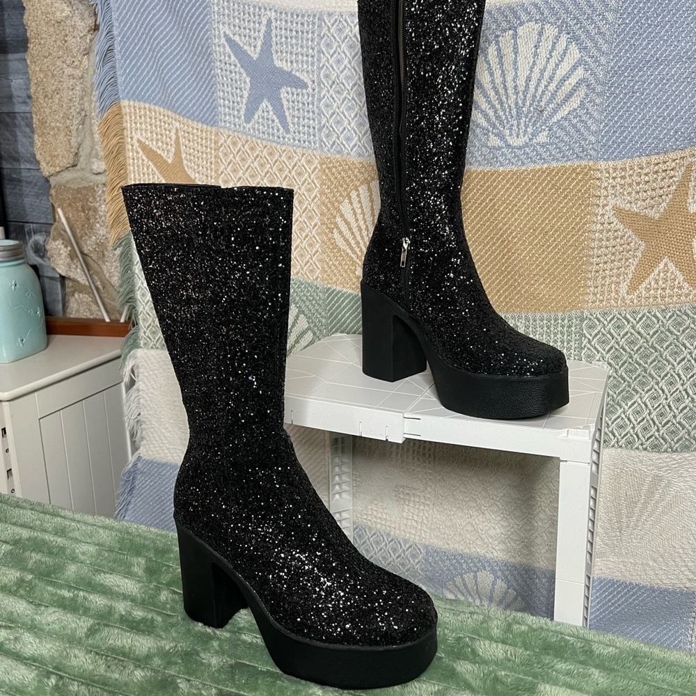 Dolls Kill x Lamoda Black Sparkle Platform Boots